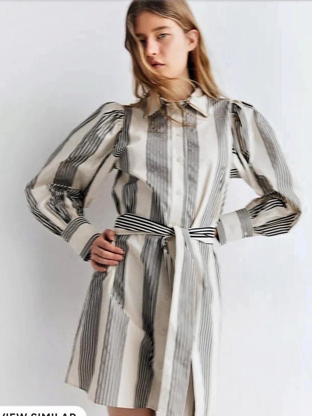 H&M Striped Tie-Waist Mini Dress in Black & Cream